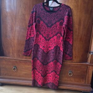 ECI Red and Black Long Sleeve Knit Dress NWT